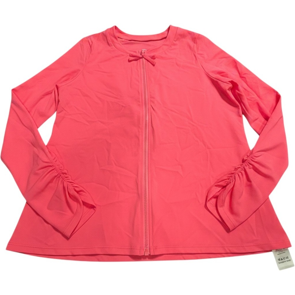 Kim Gravel x Swimsuits For All Coral Zip Front Rash Guard‎ Ruched Sleeve Size 14